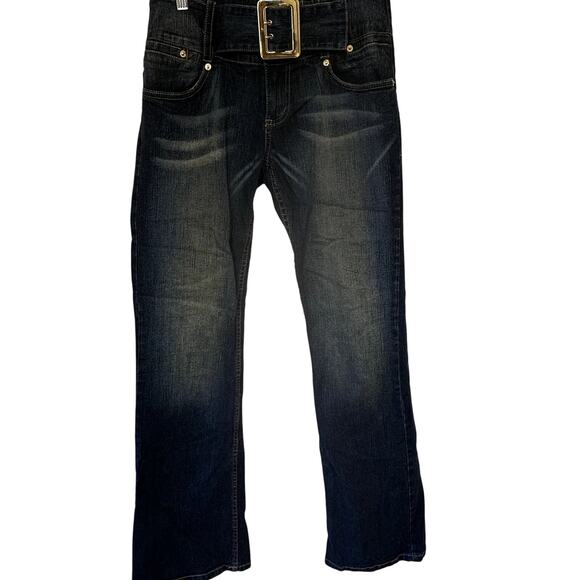 VINTAGE NWOT Baby Phat Y2K Bootcut Jeans w/Large Gold Buckle & Cat Logo, 7 - Picture 1 of 14